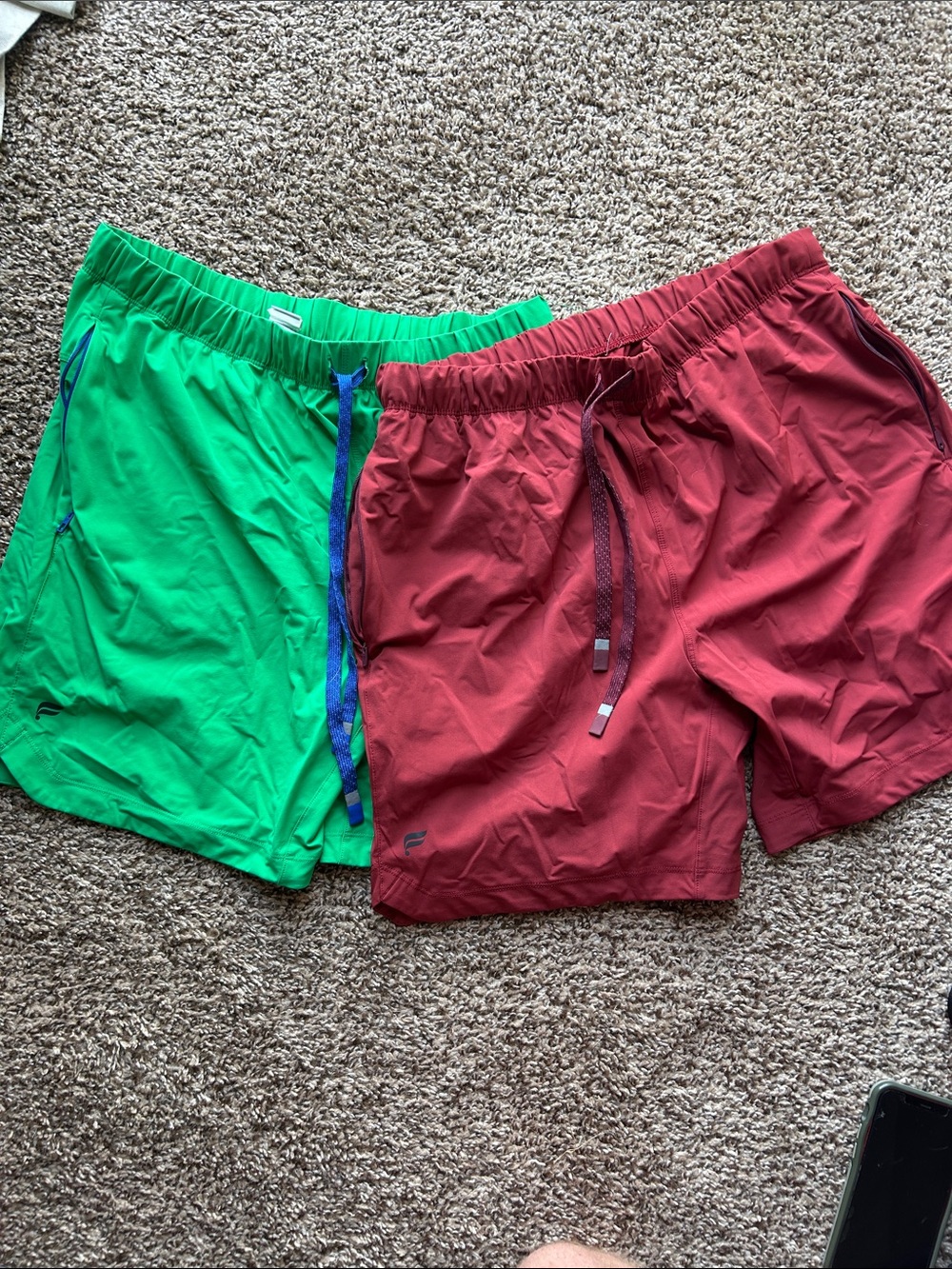 Fabletics Mens Athletic Shorts - 2 pairs - bundle of Green& Red - 7" inseam sz L